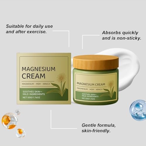 Magnesium Cream with MSM & Arnica – Fast-Absorbing, Non-Greasy Hydrating Lotion for Soothing Daily Body Care, 50g/1.76oz Avelisse