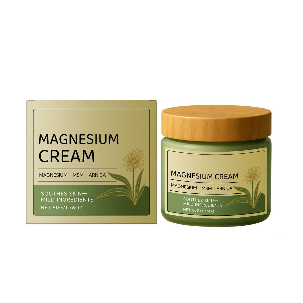 Magnesium Cream with MSM & Arnica – Fast-Absorbing, Non-Greasy Hydrating Lotion for Soothing Daily Body Care, 50g/1.76oz Avelisse
