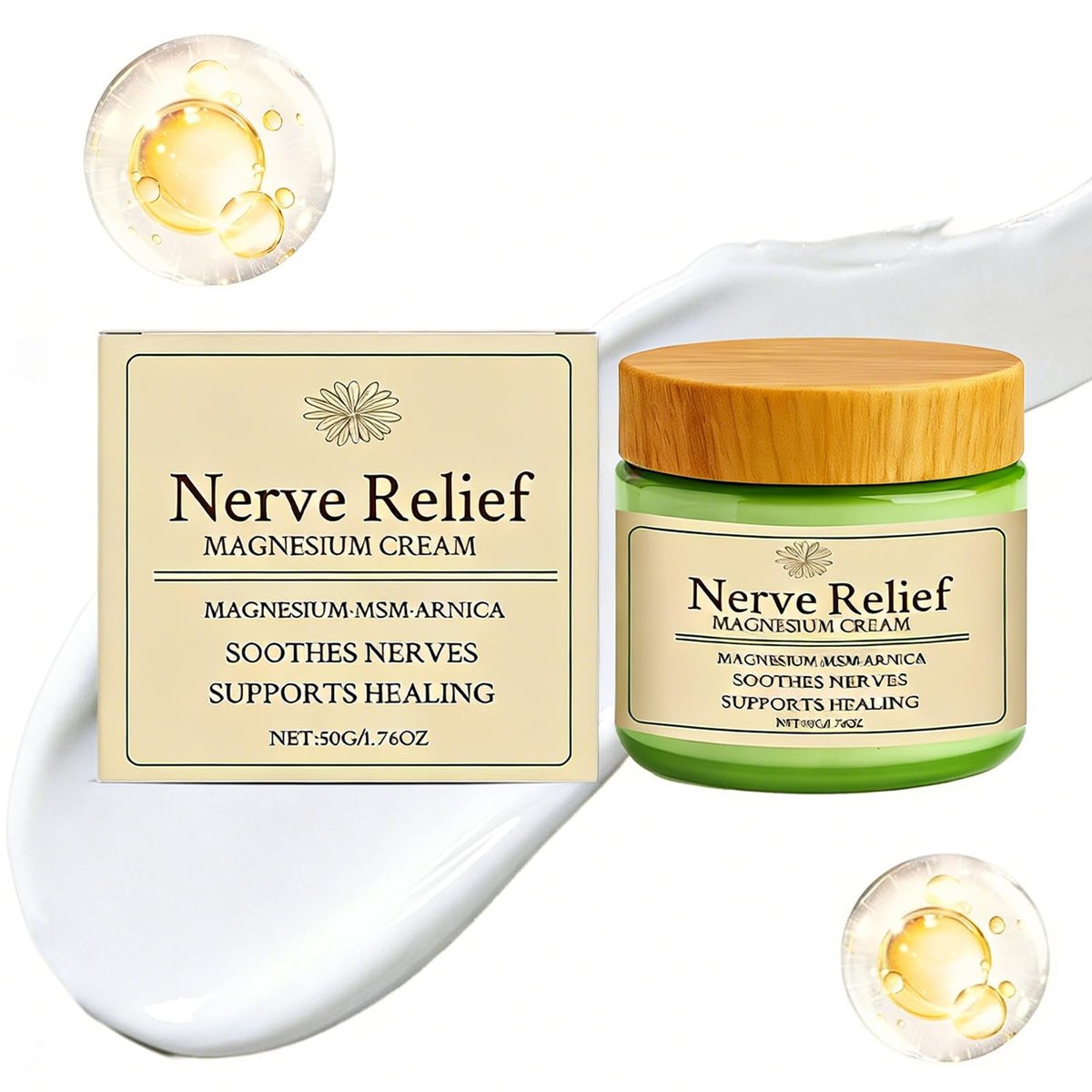 Nerve Relief Magnesium Cream with Arnica and MSM - Soothing Muscle Relaxation & Deep Hydration, 1.76 oz Avelisse