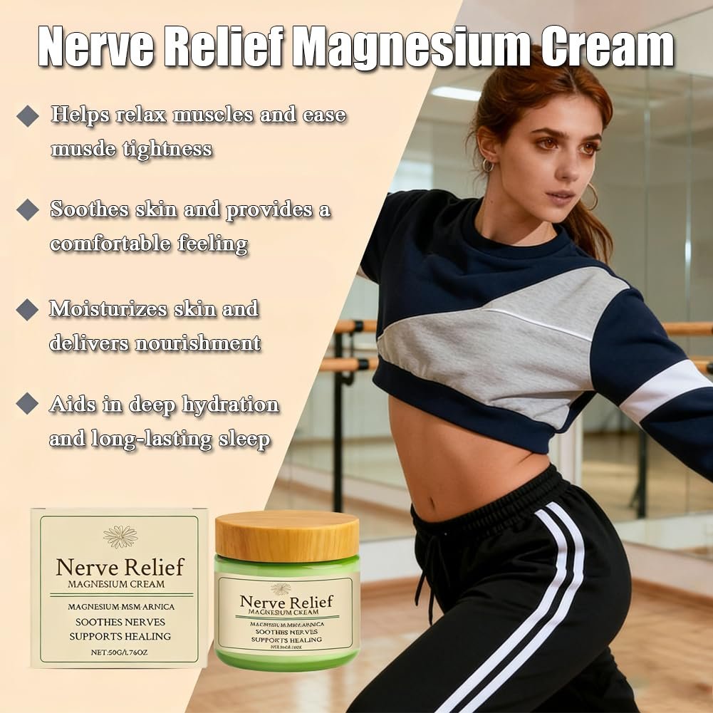 Nerve Relief Magnesium Cream with Arnica and MSM - Soothing Muscle Relaxation & Deep Hydration, 1.76 oz Avelisse