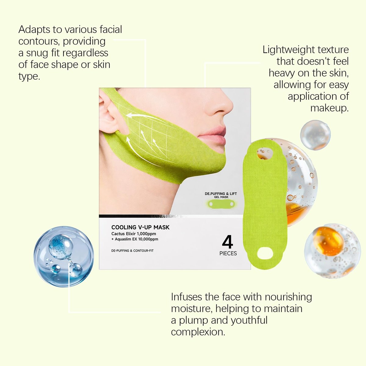 Nascence V-Line Lifting Tape with Cactox Collagen – Double Chin Lifting Band for Sagging Jawline & Facial Puffiness (4 Pack) Avelisse