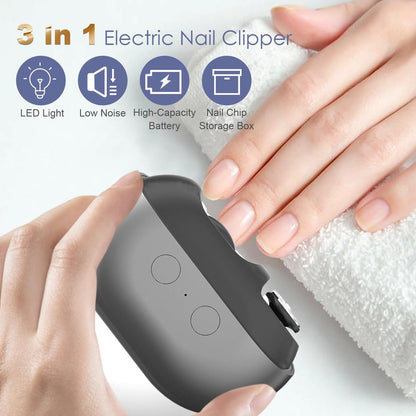 3-in-1 Electric Nail Clippers for Seniors with LED Light and Nail Scraps Storage - Perfect for Thick Toenails and Reduced Mobility