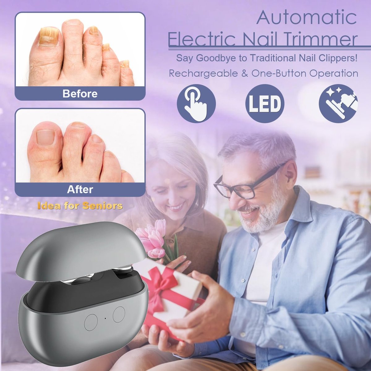 3-in-1 Electric Nail Clippers for Seniors with LED Light and Nail Scraps Storage - Perfect for Thick Toenails and Reduced Mobility - görsel 3