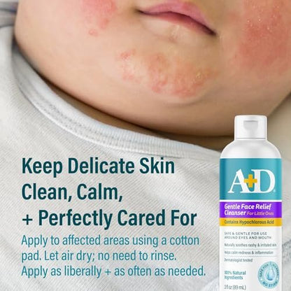A+D Gentle Face Relief Cleanser for Little Ones with Hypochlorous Acid - 3 oz, 100% Natural, Non-Toxic, Sting-Free, Safe Around Eyes & Mouth