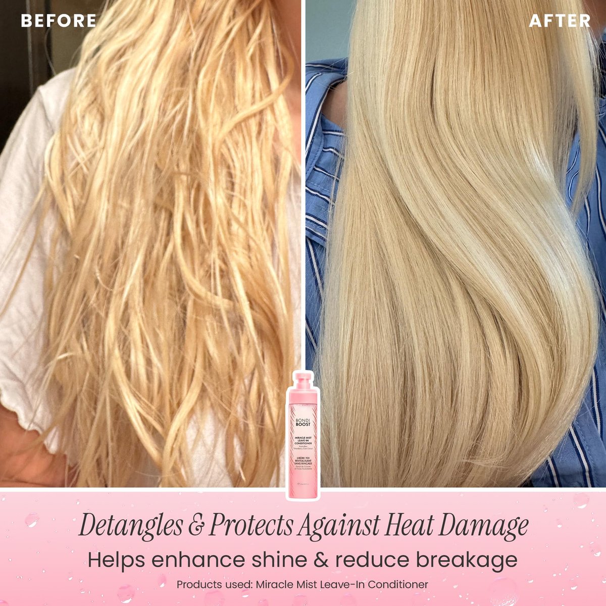 BONDIBOOST Miracle Mist Leave In Conditioner & Heat Protectant - 5.07 Fl Oz, Biotin & Strawberry Extract, Sulfate/Paraben Free, Lightweight Detangling Spray for Glass Hair Avelisse