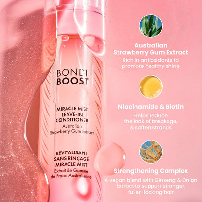 BONDIBOOST Miracle Mist Leave In Conditioner & Heat Protectant - 5.07 Fl Oz, Biotin & Strawberry Extract, Sulfate/Paraben Free, Lightweight Detangling Spray for Glass Hair Avelisse