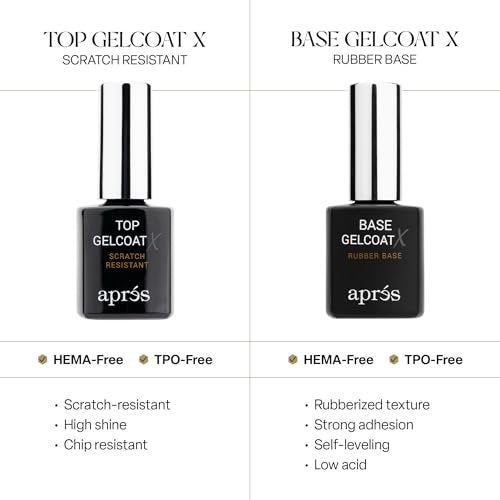 APRÉS Base Coat X & Top Gelcoat X Set 15ml | HEMA & TPO-Free Rubber Base and High-Gloss Top Coat – Scratch-Resistant Soak-Off Gel Nail Polish Avelisse