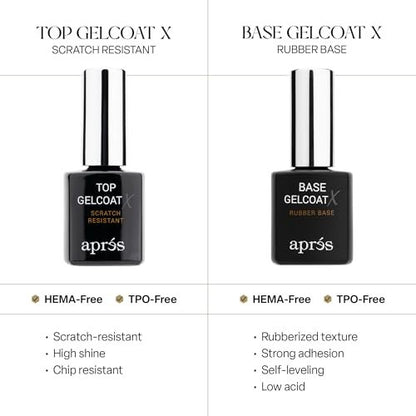 APRÉS Base Coat X & Top Gelcoat X Set 15ml | HEMA & TPO-Free Rubber Base and High-Gloss Top Coat – Scratch-Resistant Soak-Off Gel Nail Polish Avelisse