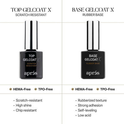 APRÉS Base Coat X & Top Gelcoat X Set 15ml | HEMA & TPO-Free Rubber Base and High-Gloss Top Coat – Scratch-Resistant Soak-Off Gel Nail Polish Avelisse