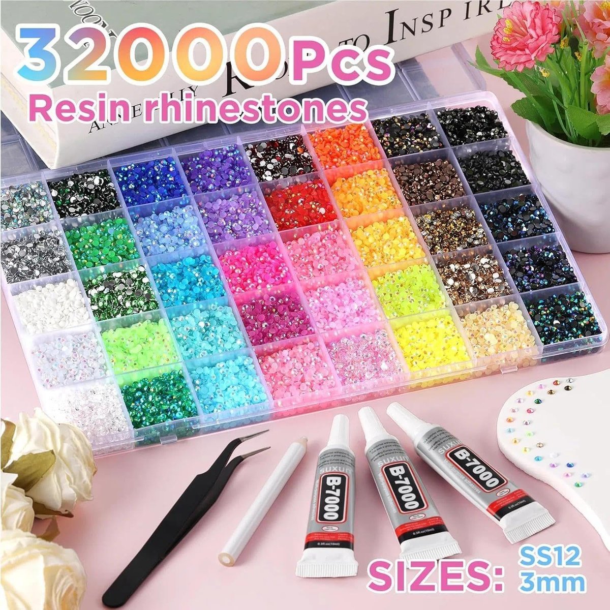 Bedazzling Kit 3mm Flatback Rhinestones - 40 Colors Jelly Resin Gems for Nail Art, Shoes, Crafts, Makeup, Diamond Art & DIY Avelisse