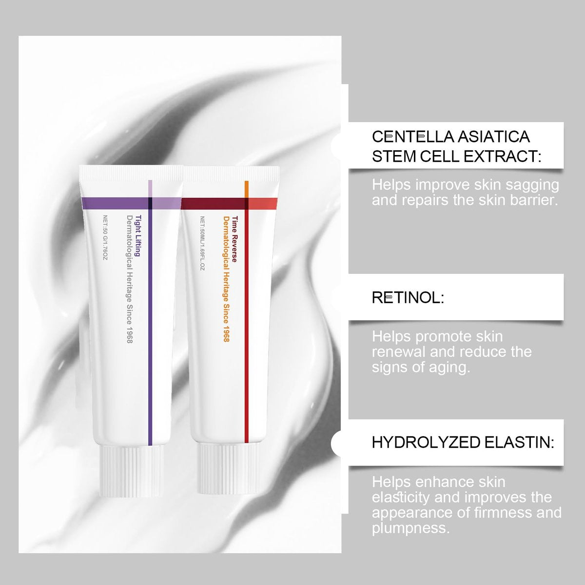 Centella Asiatica Face Moisturizer with Retinol, Time Reverse & Tight Lifting Cream Duo – Fragrance-Free Hydrating Skincare for Youthful Look, 3.38 Fl Oz (2 Pack) Avelisse