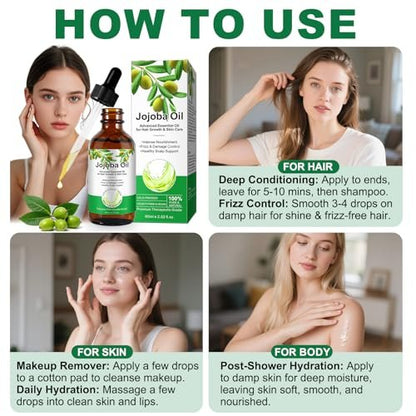 ABOUSHE Non-Greasy Jojoba Oil – Lightweight Summer Face Oil for Gua Sha & Facial Tools, Fast Absorbing, Helps Skin Look Smooth & Balanced, 2.0 Fl Oz
