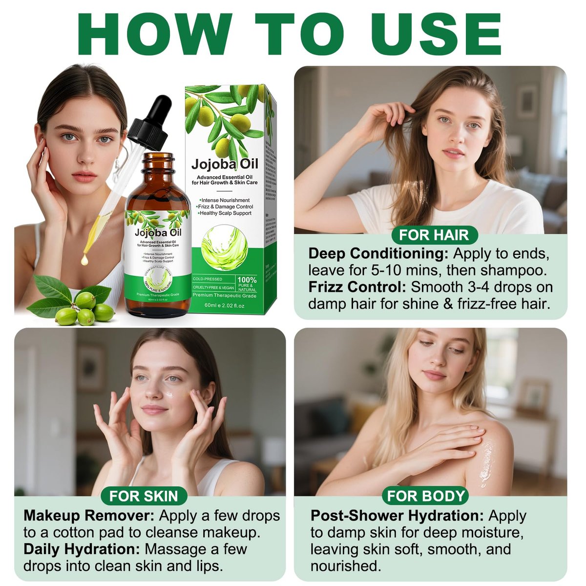 ABOUSHE Non-Greasy Jojoba Oil – Lightweight Summer Face Oil for Gua Sha & Facial Tools, Fast Absorbing, Helps Skin Look Smooth & Balanced, 2.0 Fl Oz - görsel 7