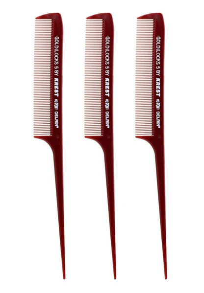 Krest Goldilocks g5 8 1/2" Rattail Comb Extra-Fine - Professional Heat Resistant Dupont Delrin for Hair Styling, Sectioning & Parting (3 Combs)