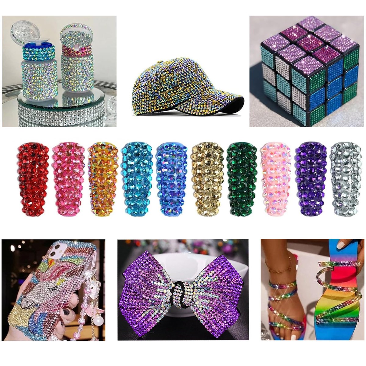 Ayzololo 42 Colors Resin Jelly Rhinestones for Bedazzling - 3mm 32000Pcs Flatback Gems with B7000 Glue, Tweezer & Pickup Pen for Nail Art, DIY Crafts, Phone Cases - görsel 13