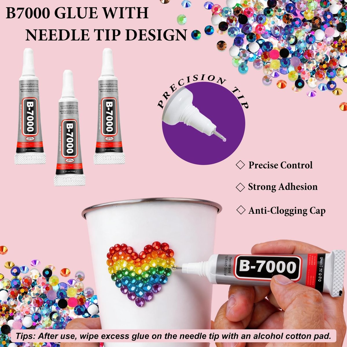 Ayzololo 42 Colors Resin Jelly Rhinestones for Bedazzling - 3mm 32000Pcs Flatback Gems with B7000 Glue, Tweezer & Pickup Pen for Nail Art, DIY Crafts, Phone Cases - görsel 7