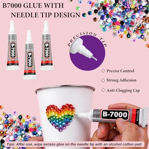 Ayzololo 42 Colors Resin Jelly Rhinestones for Bedazzling - 3mm 32000Pcs Flatback Gems with B7000 Glue, Tweezer & Pickup Pen for Nail Art, DIY Crafts, Phone Cases - görsel 8