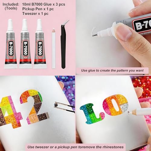 Ayzololo 42 Colors Resin Jelly Rhinestones for Bedazzling - 3mm 32000Pcs Flatback Gems with B7000 Glue, Tweezer & Pickup Pen for Nail Art, DIY Crafts, Phone Cases - görsel 6