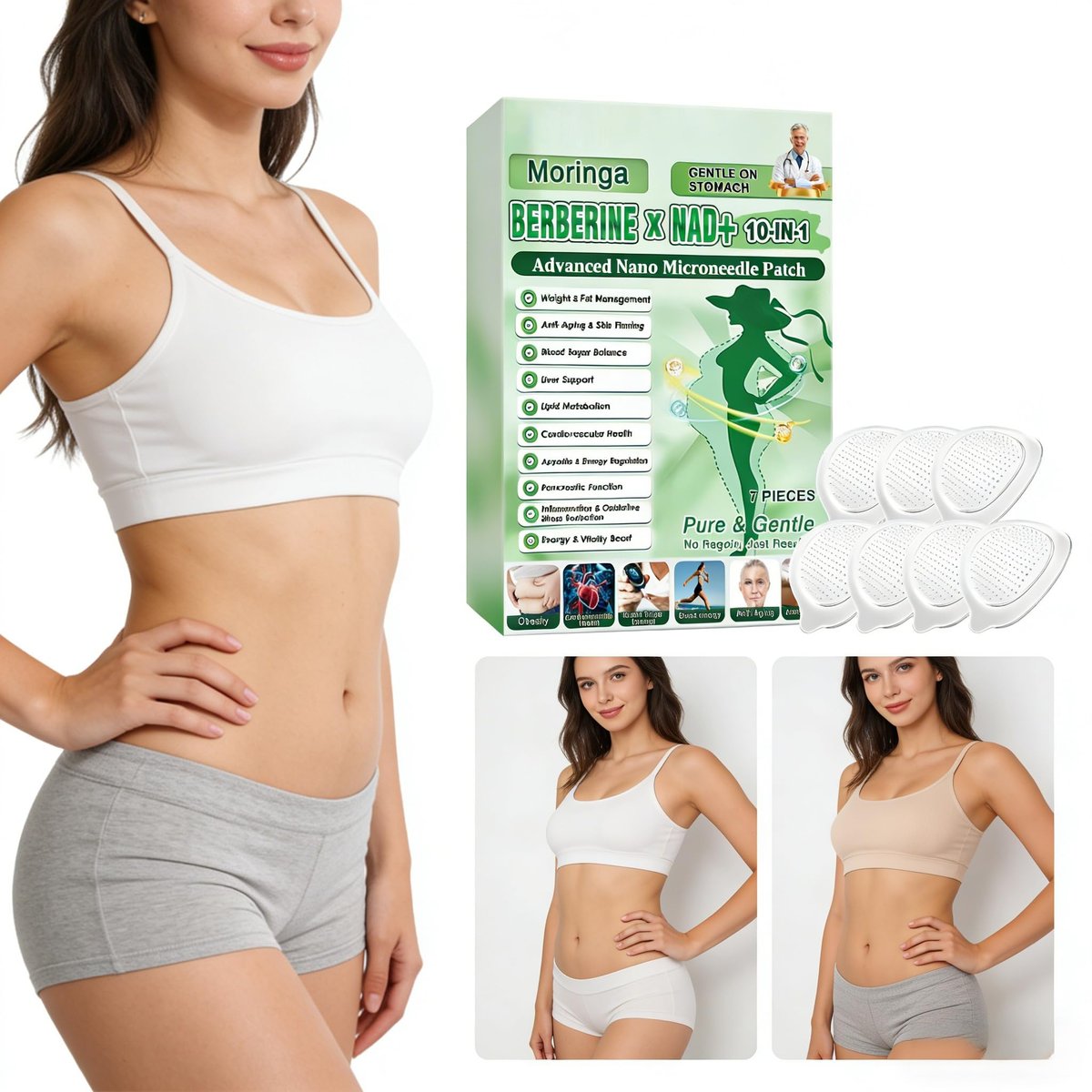 POSOJPIP Moringa Berberine Patches, 2026 Upgraded 10-in-1 Nano Microdarts Patch, Natural Herbal Body Patch for Women & Men, Suitable for All Skin Types - Set of 2 Boxes Avelisse