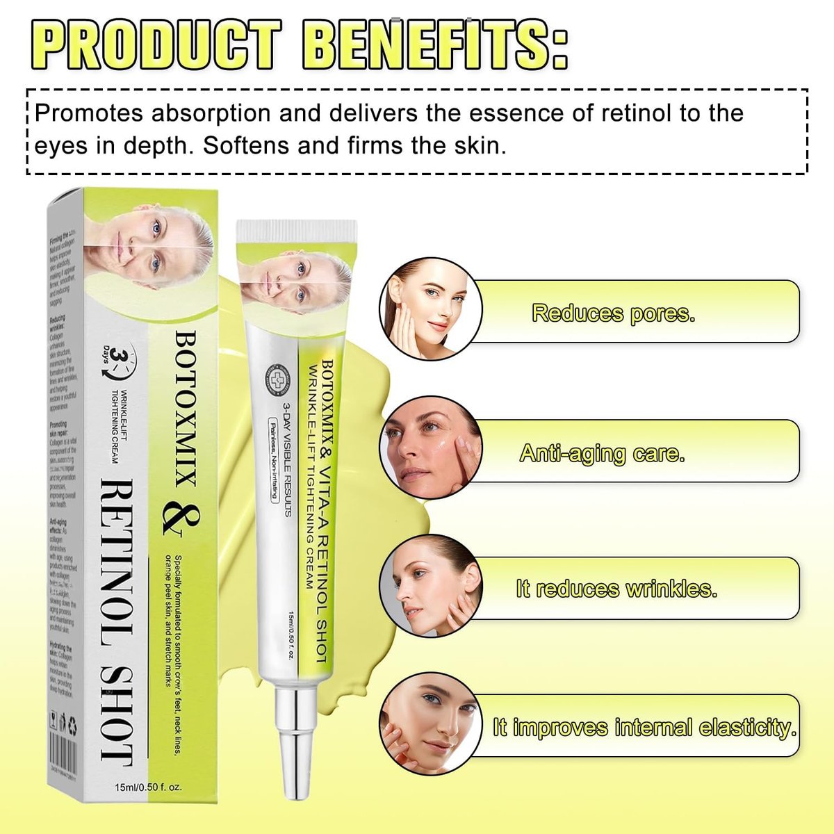 Botoxmix & Vita-A Retinol Shot Tightening Booster 2-Pack | Anti-Aging Wrinkle Cream with Retinoid for All Skin Types Avelisse