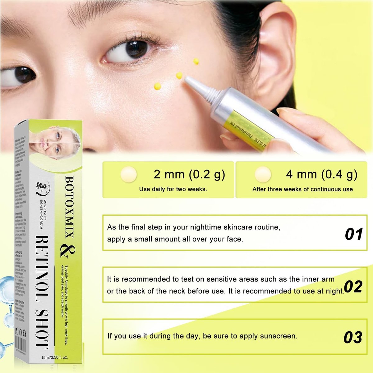 Botoxmix & Vita-A Retinol Shot Tightening Booster 2-Pack | Anti-Aging Wrinkle Cream with Retinoid for All Skin Types Avelisse