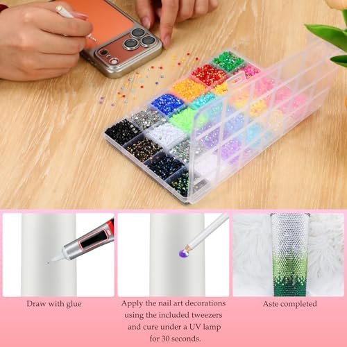 32000Pcs Resin Jelly Rhinestones for Bedazzling - 3mm Multicolor Flatback Gems DIY Kit with 3 B7000 Glue - for Nail Art, Diamond Art & Crafts Avelisse
