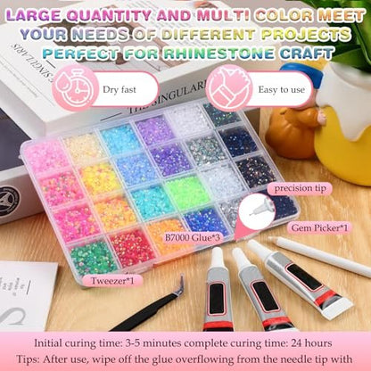 32000Pcs Resin Jelly Rhinestones for Bedazzling - 3mm Multicolor Flatback Gems DIY Kit with 3 B7000 Glue - for Nail Art, Diamond Art & Crafts Avelisse