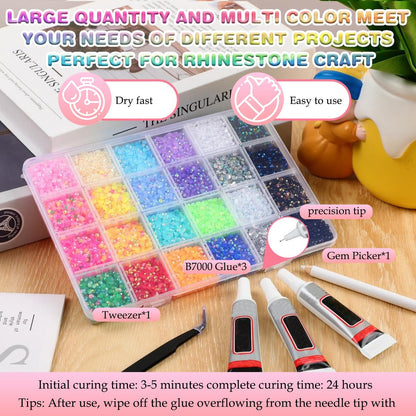 32000Pcs Resin Jelly Rhinestones for Bedazzling - 3mm Multicolor Flatback Gems DIY Kit with 3 B7000 Glue - for Nail Art, Diamond Art & Crafts Avelisse