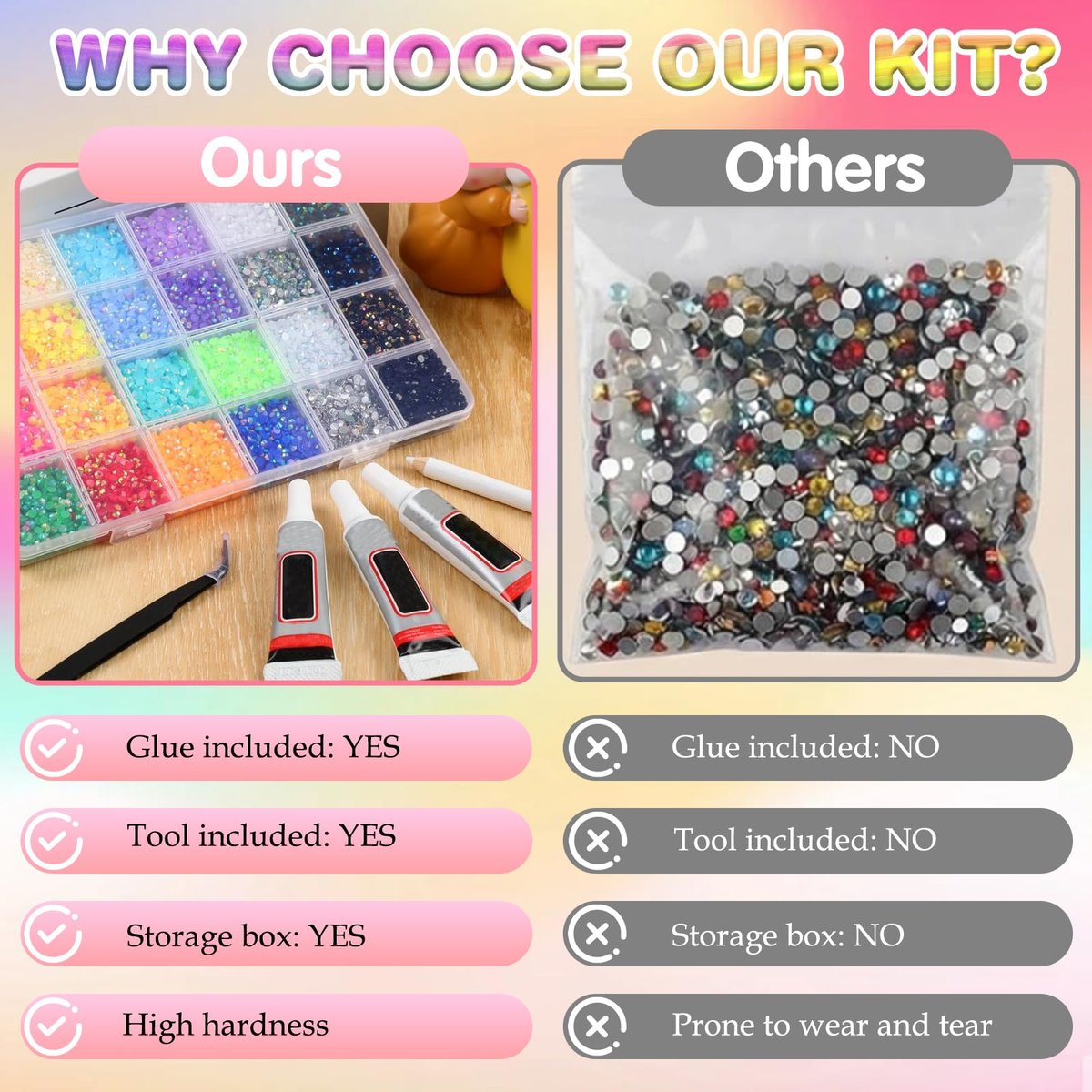 32000Pcs Resin Jelly Rhinestones for Bedazzling - 3mm Multicolor Flatback Gems DIY Kit with 3 B7000 Glue - for Nail Art, Diamond Art & Crafts Avelisse