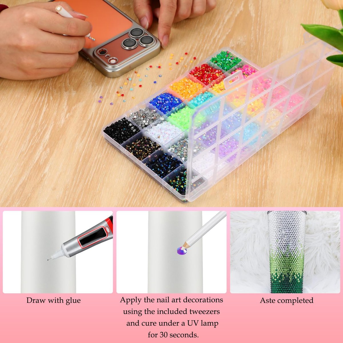 32000Pcs Resin Jelly Rhinestones for Bedazzling - 3mm Multicolor Flatback Gems DIY Kit with 3 B7000 Glue - for Nail Art, Diamond Art & Crafts Avelisse