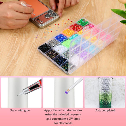 32000Pcs Resin Jelly Rhinestones for Bedazzling - 3mm Multicolor Flatback Gems DIY Kit with 3 B7000 Glue - for Nail Art, Diamond Art & Crafts Avelisse