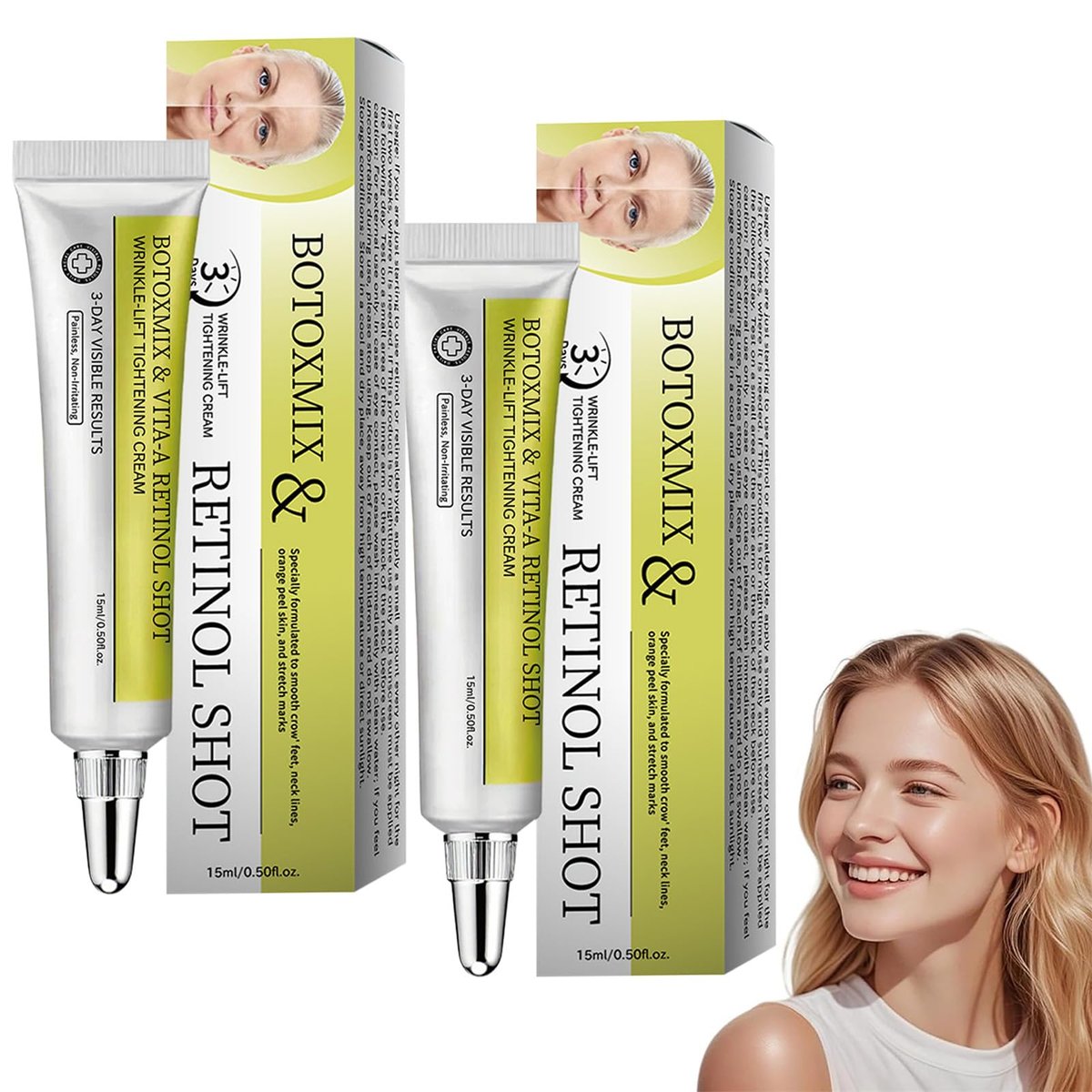 2 Pack Botoxmix & Vita-A Retinol Shot Wrinkle-Lift Tightening Cream – Anti-Wrinkle & Pore Minimizer for All Skin Types - görsel 1