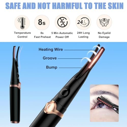 Dust2Oasis 2-in-1 Clip-Type Heated Eyelash Curler – USB Rechargeable, 3 Temperature Settings, Long-Lasting Natural Curl (Shiny Black) Avelisse
