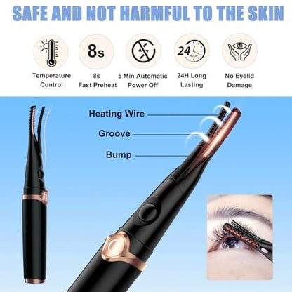 Dust2Oasis 2-in-1 Clip-Type Heated Eyelash Curler – USB Rechargeable, 3 Temperature Settings, Long-Lasting Natural Curl (Shiny Black) Avelisse