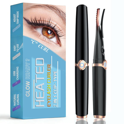 Dust2Oasis 2-in-1 Clip-Type Heated Eyelash Curler – USB Rechargeable, 3 Temperature Settings, Long-Lasting Natural Curl (Shiny Black) Avelisse