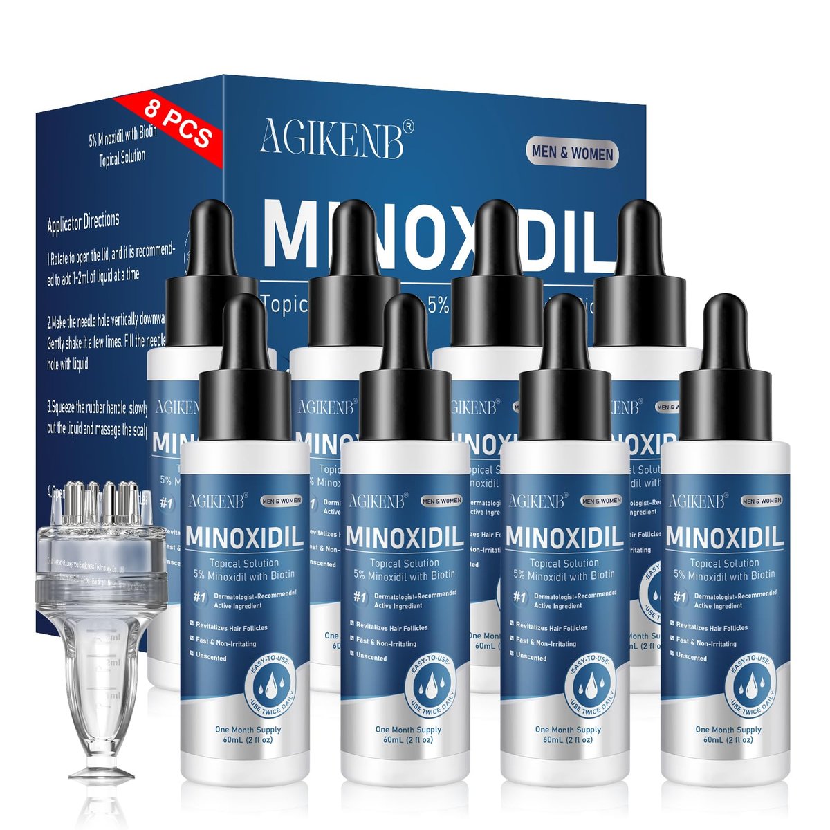 8 Pack 5% Minoxidil Hair Regrowth Treatment for Men and Women – Topical Solution for Hair Loss, Thinning Hair, Receding Hairline & Bald Spots – Supports Beard & Scalp Growth (8 Month Supply) Avelisse