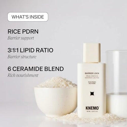 KNEMO BARRIER LOCK Rice PDRN Milk Essence - Intense Hydrating Barrier Repair Toner with 6 Ceramides, Deep Moisture for Dry, Sensitive, & Irritated Skin (5.07 Fl Oz) Avelisse