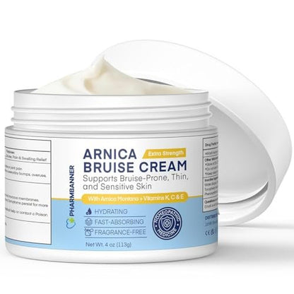 PHARMBANNER Arnica Bruise Cream Extra Strength – Fast-Acting Arnica Montana with Vitamins K, C & E for Bruising, Swelling, Discoloration & Thin Skin – Hydrating Moisturizer for Face & Body – 4 oz Avelisse