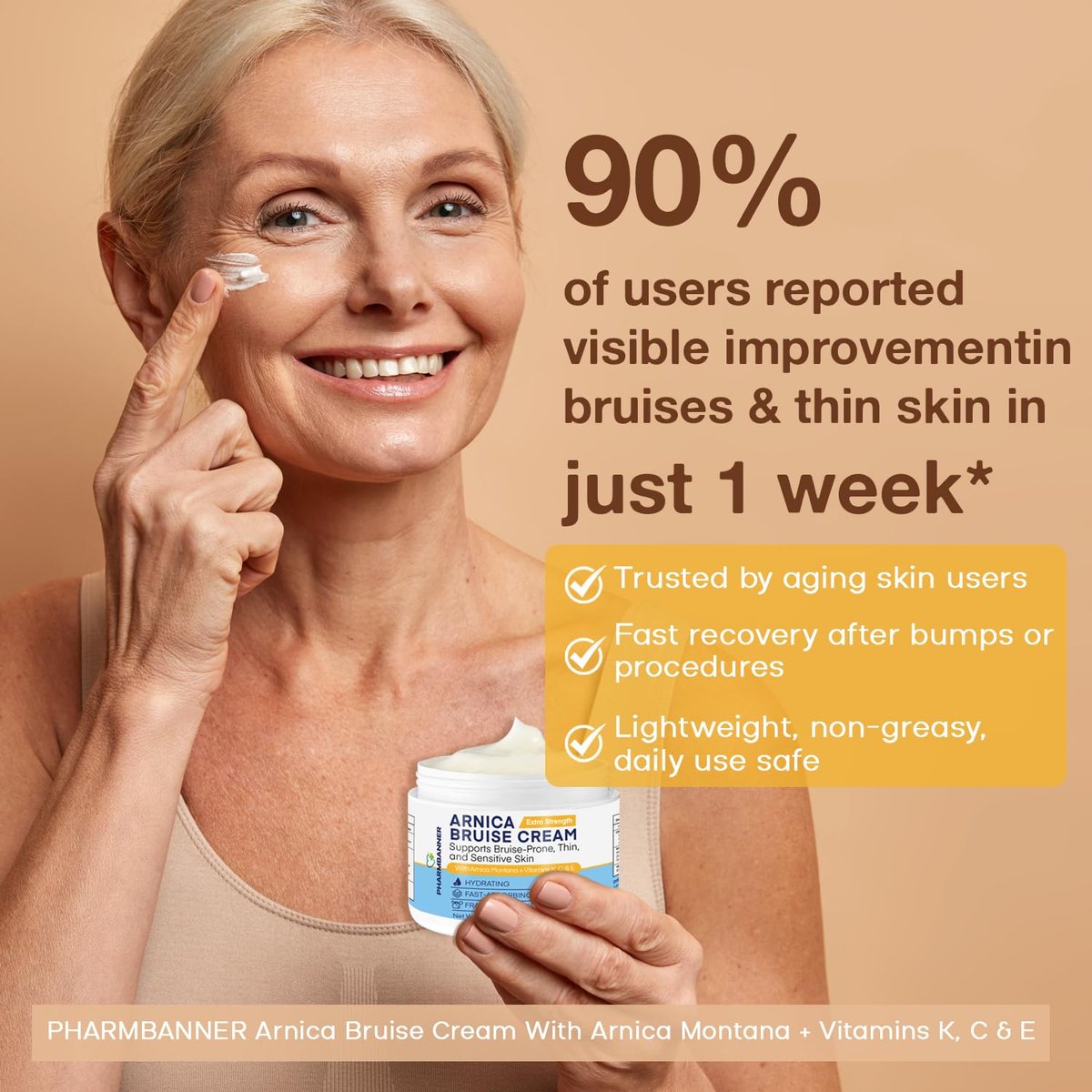 PHARMBANNER Arnica Bruise Cream Extra Strength – Fast-Acting Arnica Montana with Vitamins K, C & E for Bruising, Swelling, Discoloration & Thin Skin – Hydrating Moisturizer for Face & Body – 4 oz Avelisse
