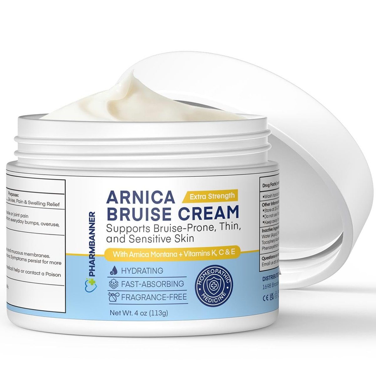 PHARMBANNER Arnica Bruise Cream Extra Strength – Fast-Acting Arnica Montana with Vitamins K, C & E for Bruising, Swelling, Discoloration & Thin Skin – Hydrating Moisturizer for Face & Body – 4 oz Avelisse