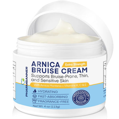 PHARMBANNER Arnica Bruise Cream Extra Strength – Fast-Acting Arnica Montana with Vitamins K, C & E for Bruising, Swelling, Discoloration & Thin Skin – Hydrating Moisturizer for Face & Body – 4 oz Avelisse