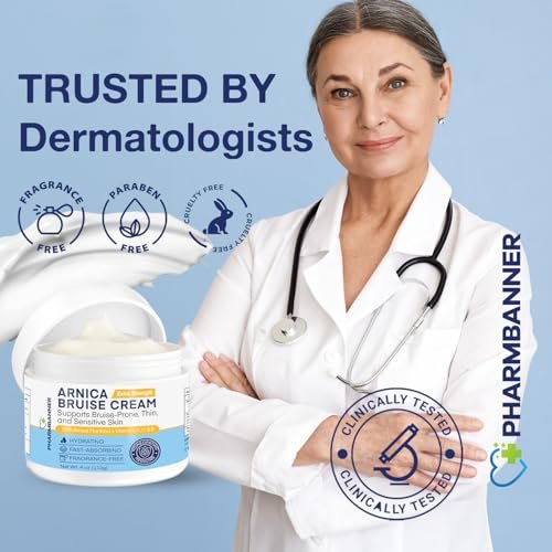 PHARMBANNER Arnica Bruise Cream Extra Strength – Fast-Acting Arnica Montana with Vitamins K, C & E for Bruising, Swelling, Discoloration & Thin Skin – Hydrating Moisturizer for Face & Body – 4 oz Avelisse