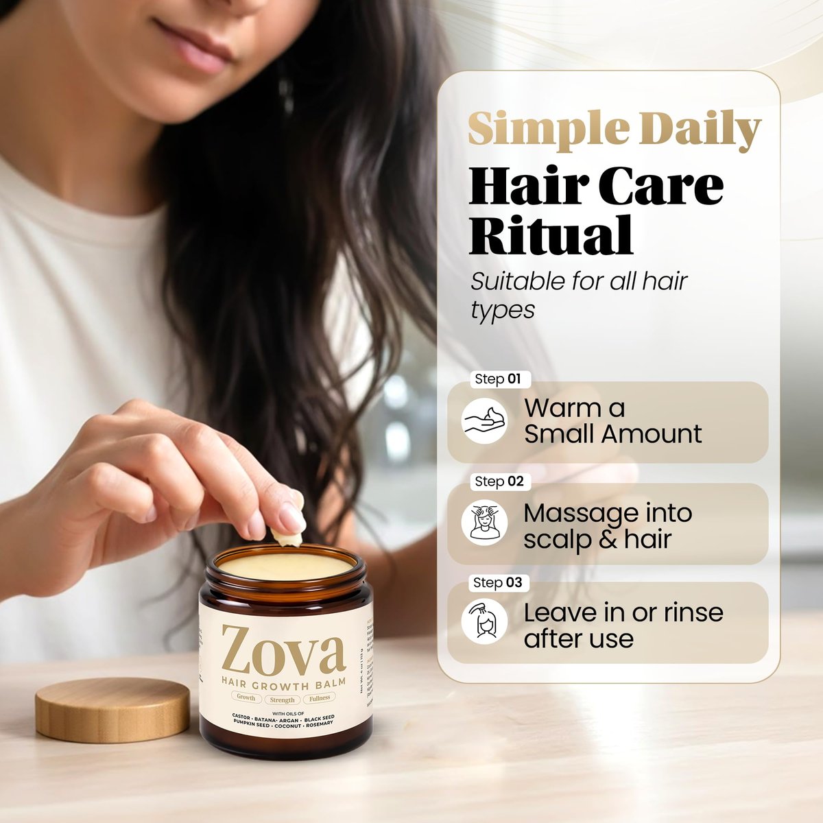 Zova Growth Hair Balm – Batana, Castor, Argan & Rosemary Oil Blend for Thicker, Stronger Hair – Deep Scalp Nourishing Hair Treatment for Men & Women – Natural Hair Repair & Moisturizing Balm 4 oz Avelisse
