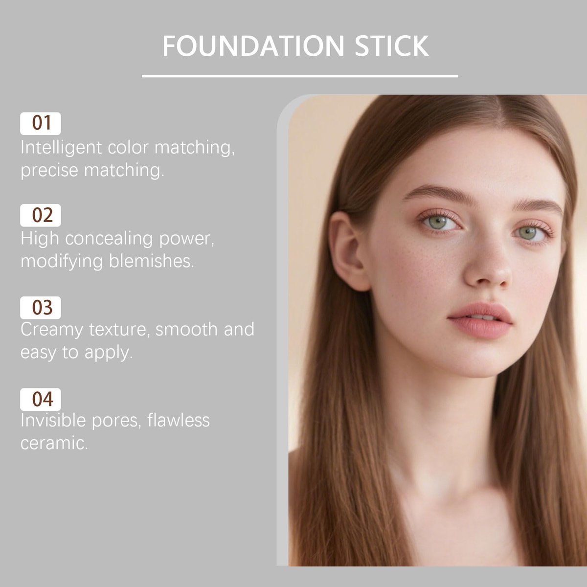 Upgraded Formula Color Changing Foundation Stick - Medium to Full Coverage Cream Foundation with Brush, Portable Dual-Ended, 0.46 Fl Oz (Natural) Avelisse