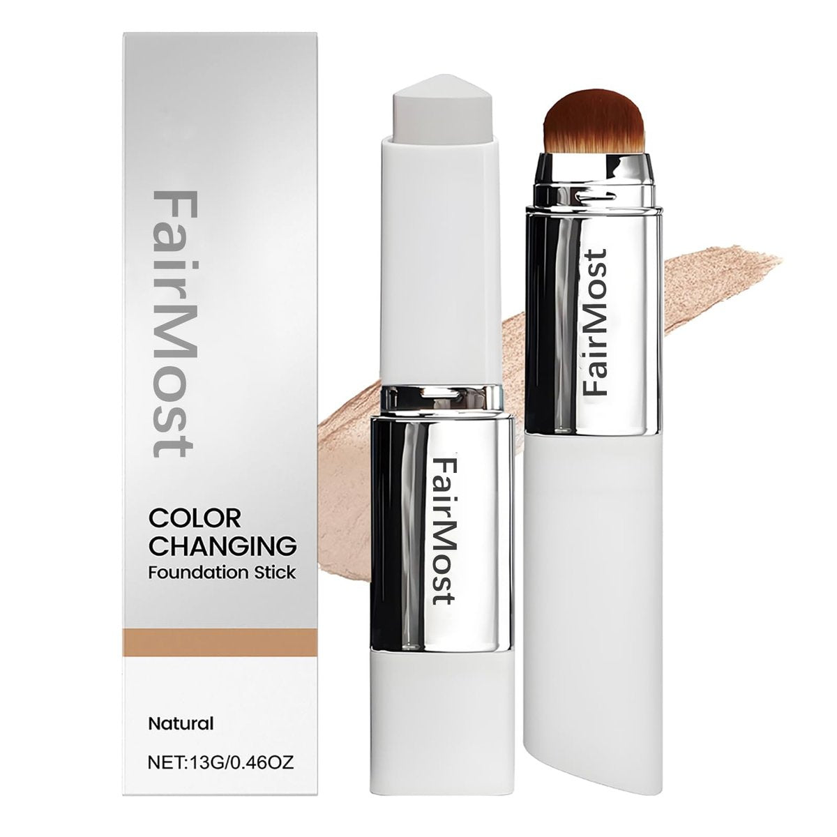Upgraded Formula Color Changing Foundation Stick - Medium to Full Coverage Cream Foundation with Brush, Portable Dual-Ended, 0.46 Fl Oz (Natural) Avelisse