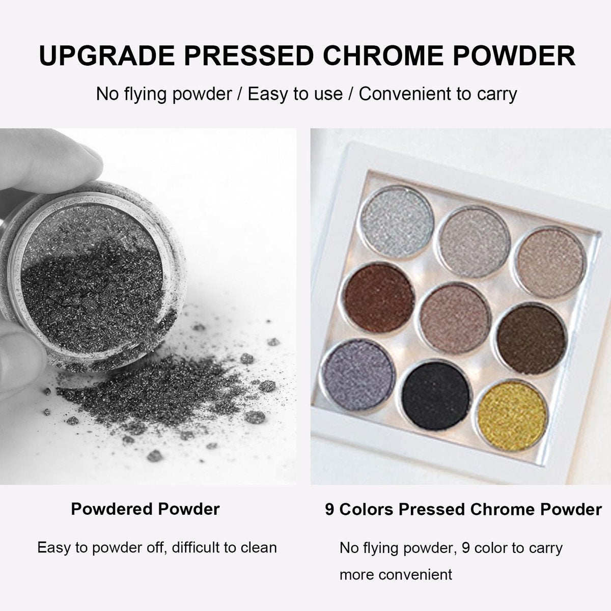 INSEEK Chrome Nail Powder Palette - 9 Colors Metallic Mirror Pigment Glitter Effect Solid Chrome Powder for Nails, Ultra-Fine DIY Nail Art Decoration at Home - görsel 7