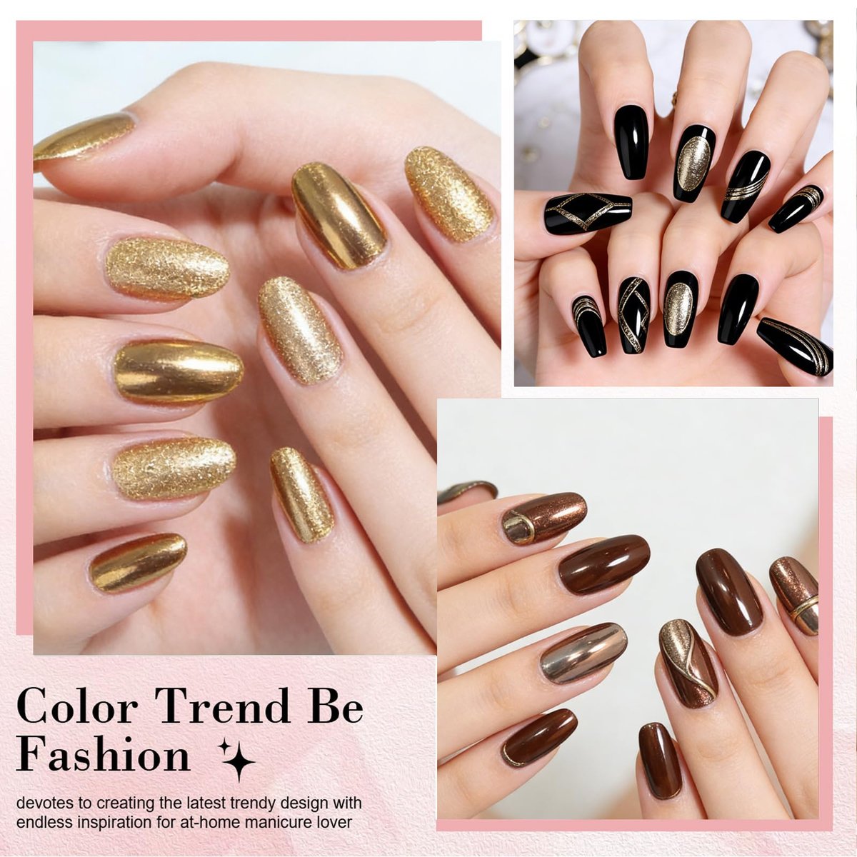 INSEEK Chrome Nail Powder Palette - 9 Colors Metallic Mirror Pigment Glitter Effect Solid Chrome Powder for Nails, Ultra-Fine DIY Nail Art Decoration at Home - görsel 5
