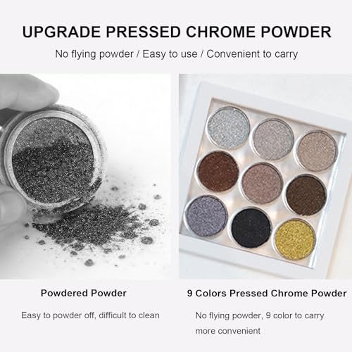 INSEEK Chrome Nail Powder Palette - 9 Colors Metallic Mirror Pigment Glitter Effect Solid Chrome Powder for Nails, Ultra-Fine DIY Nail Art Decoration at Home - görsel 8
