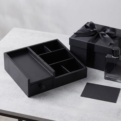 Fengligoo Wooden Cologne Organizer for Men - Adjustable Perfume Display Stand with Black Finish, Dresser Tray for Fragrance Collection - Gift for Men