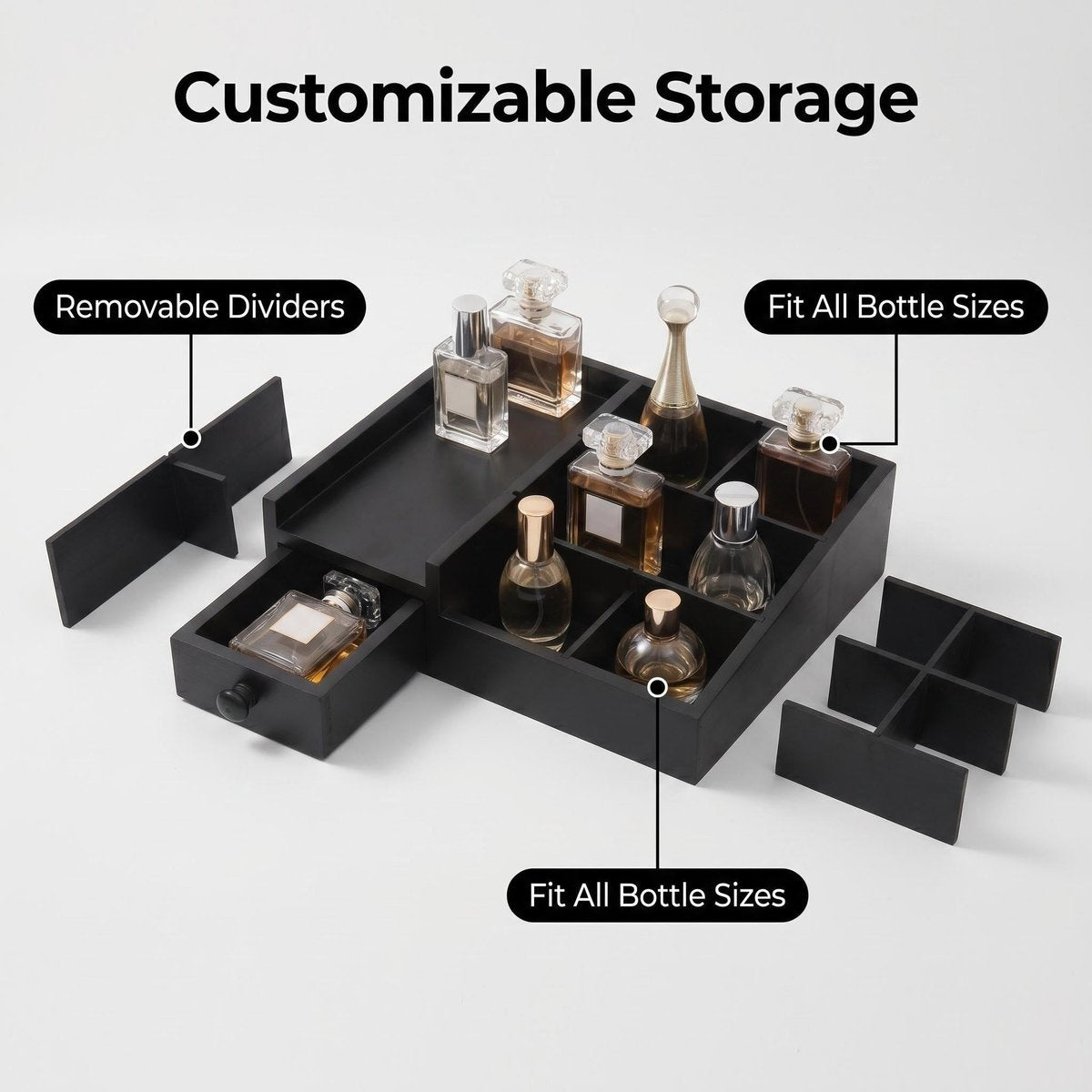 Fengligoo Wooden Cologne Organizer for Men - Adjustable Perfume Display Stand with Black Finish, Dresser Tray for Fragrance Collection - Gift for Men - görsel 13